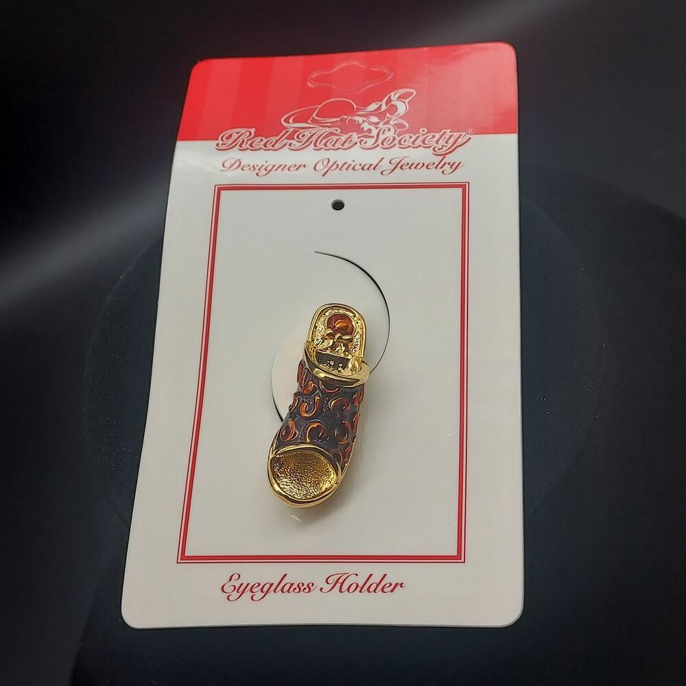 Purple Shoe Pin Brooch Red Hat Society Eye Glass Holder NOS 1990s